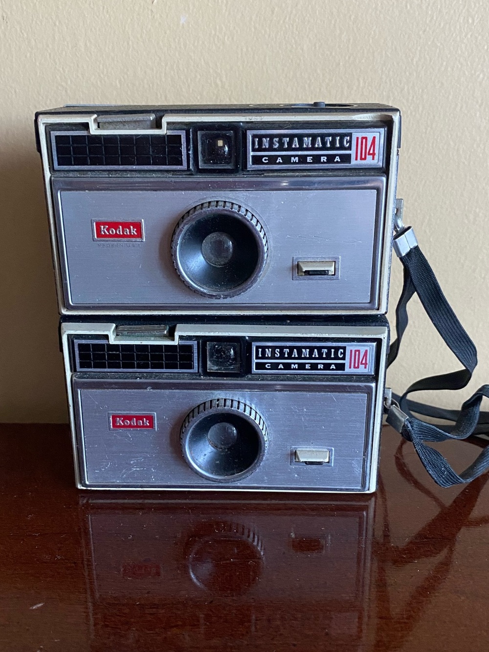 2 Vintage Kodak Instamatic 104 Twin Silver Box Cameras